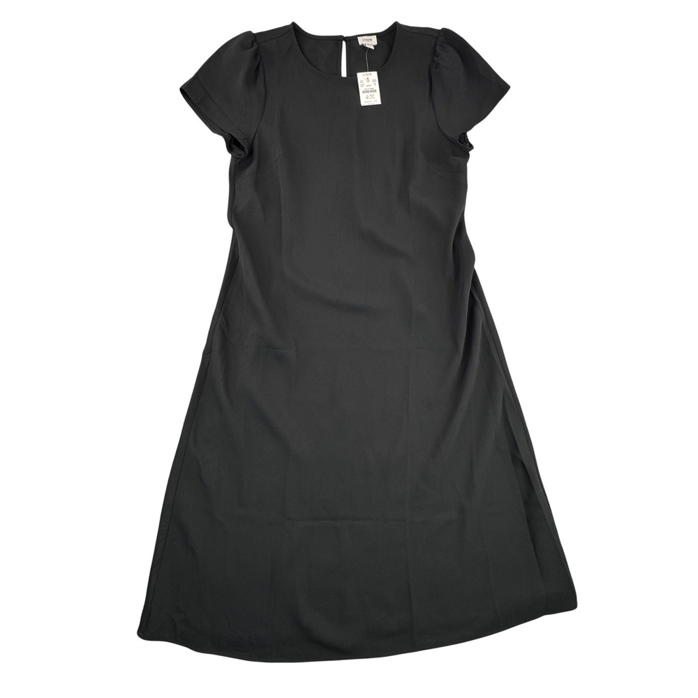 J.Crew Womens Black Puff Sleeve Midi Dress BV647 Sz 12 NEW MSRP $110 Office LBD
